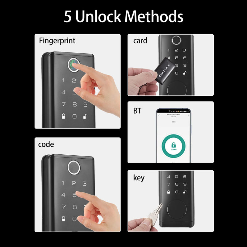 BT Smart Fingerprint Door Lock Electronic Keyless Entry Door Lock Deadbolt with Handle Set with Code Keys APP Control