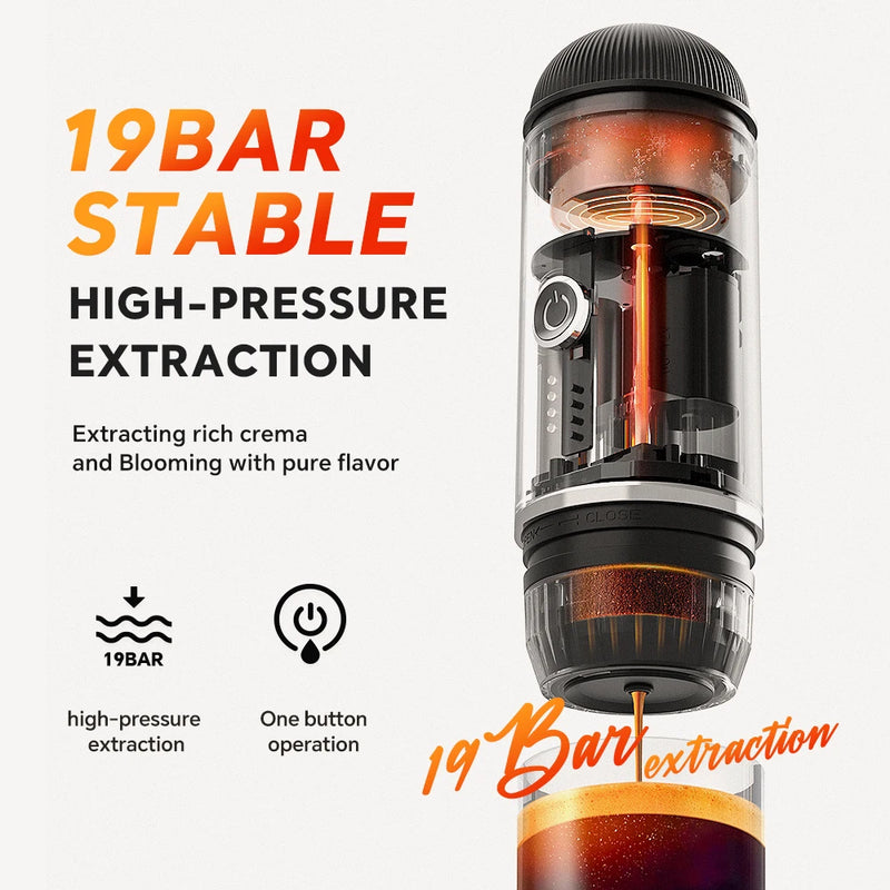 iCafilas 2in1 Portable Coffee Machine for Car & Camping Travel Expresso Coffee Maker Fit Nexpresso Pod Capsule Coffee Powder