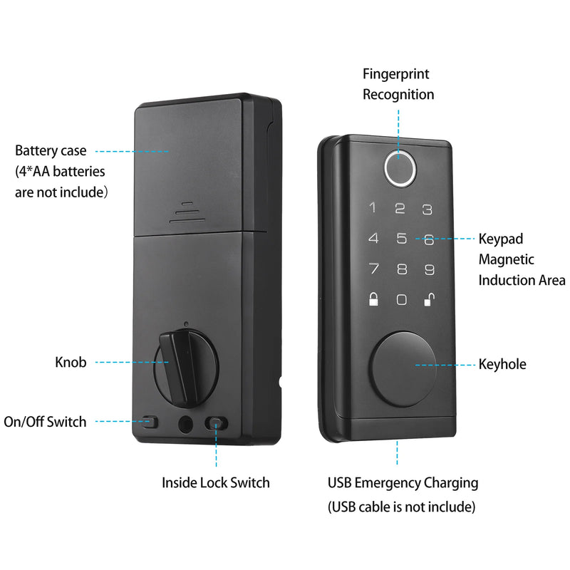 BT Smart Fingerprint Door Lock Electronic Keyless Entry Door Lock Deadbolt with Handle Set with Code Keys APP Control