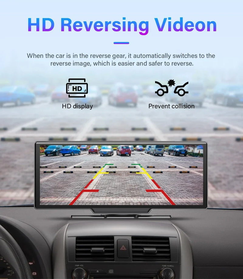 10.26'' Dash Cam 4K Car Mirror Video Player Wireless Carplay Android Auto GPS Car Monitor Multimedia Rearview Camera Dashboard