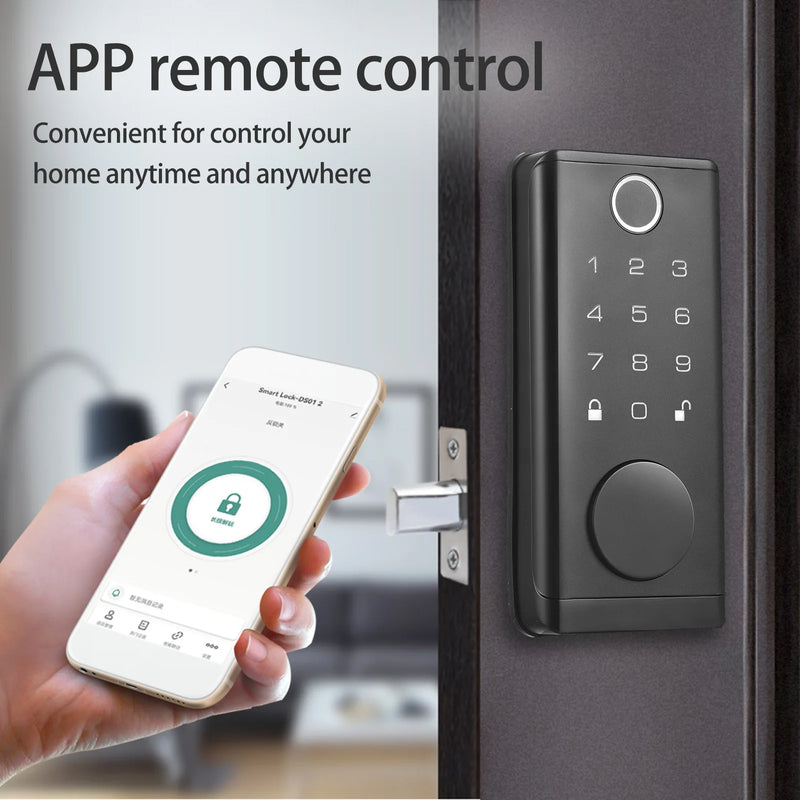BT Smart Fingerprint Door Lock Electronic Keyless Entry Door Lock Deadbolt with Handle Set with Code Keys APP Control