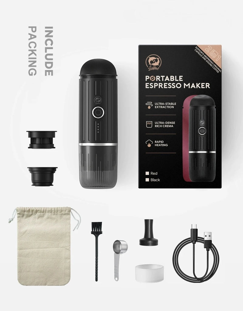 iCafilas 2in1 Portable Coffee Machine for Car & Camping Travel Expresso Coffee Maker Fit Nexpresso Pod Capsule Coffee Powder