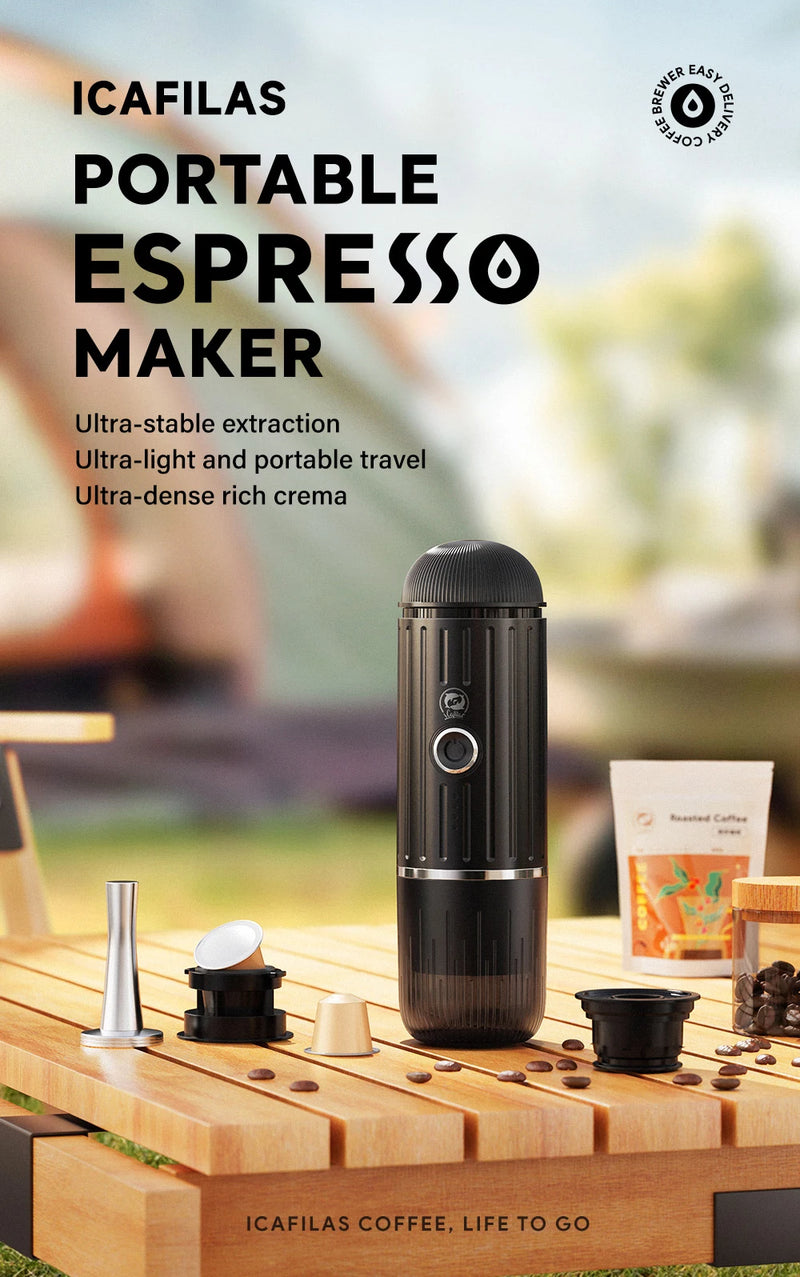iCafilas 2in1 Portable Coffee Machine for Car & Camping Travel Expresso Coffee Maker Fit Nexpresso Pod Capsule Coffee Powder