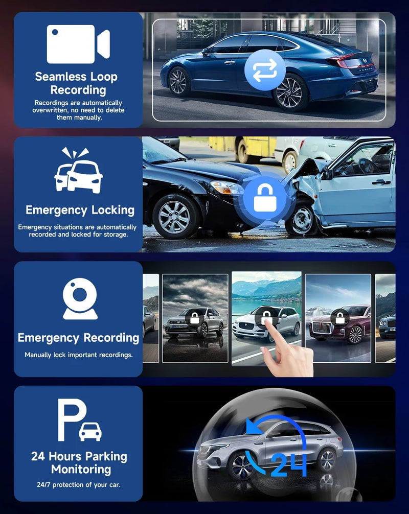 10.26'' Dash Cam 4K Car Mirror Video Player Wireless Carplay Android Auto GPS Car Monitor Multimedia Rearview Camera Dashboard