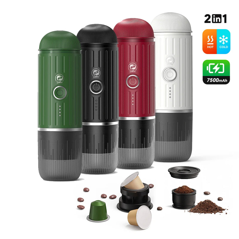 iCafilas 2in1 Portable Coffee Machine for Car & Camping Travel Expresso Coffee Maker Fit Nexpresso Pod Capsule Coffee Powder