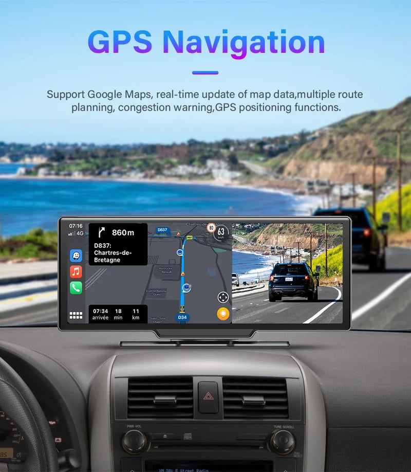 10.26'' Dash Cam 4K Car Mirror Video Player Wireless Carplay Android Auto GPS Car Monitor Multimedia Rearview Camera Dashboard