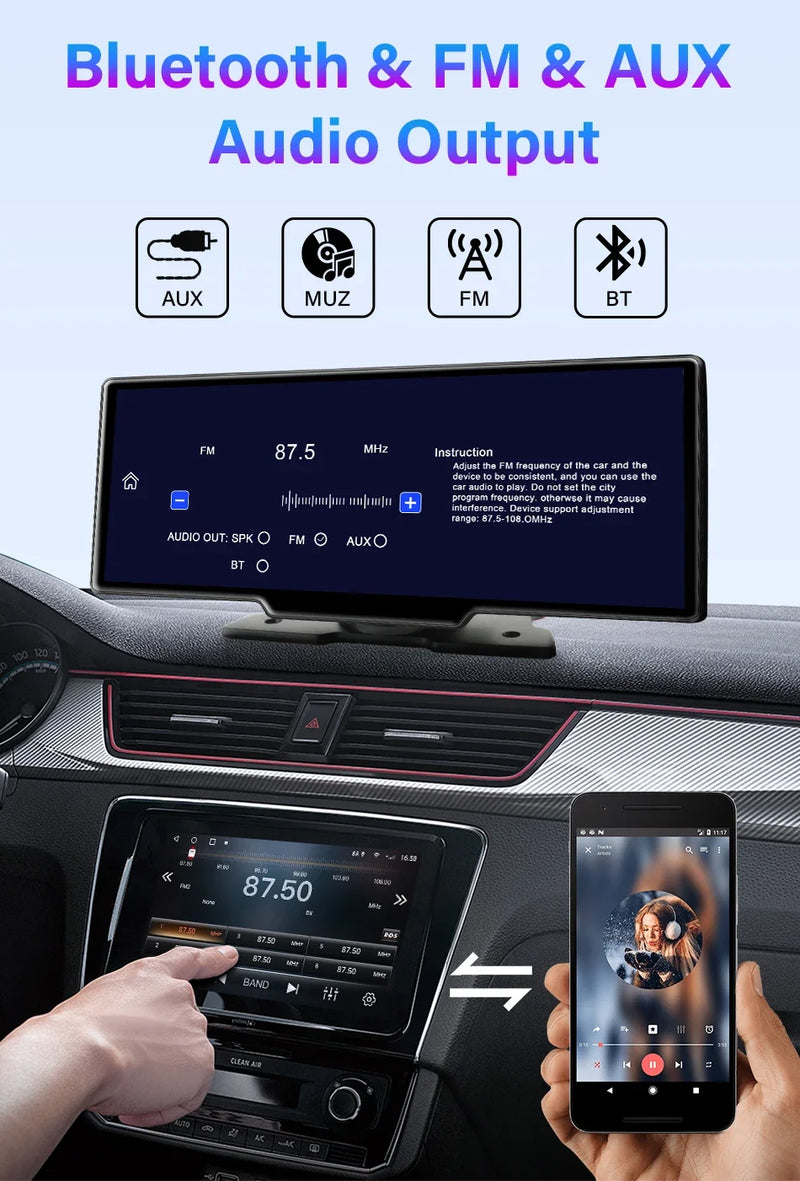10.26'' Dash Cam 4K Car Mirror Video Player Wireless Carplay Android Auto GPS Car Monitor Multimedia Rearview Camera Dashboard