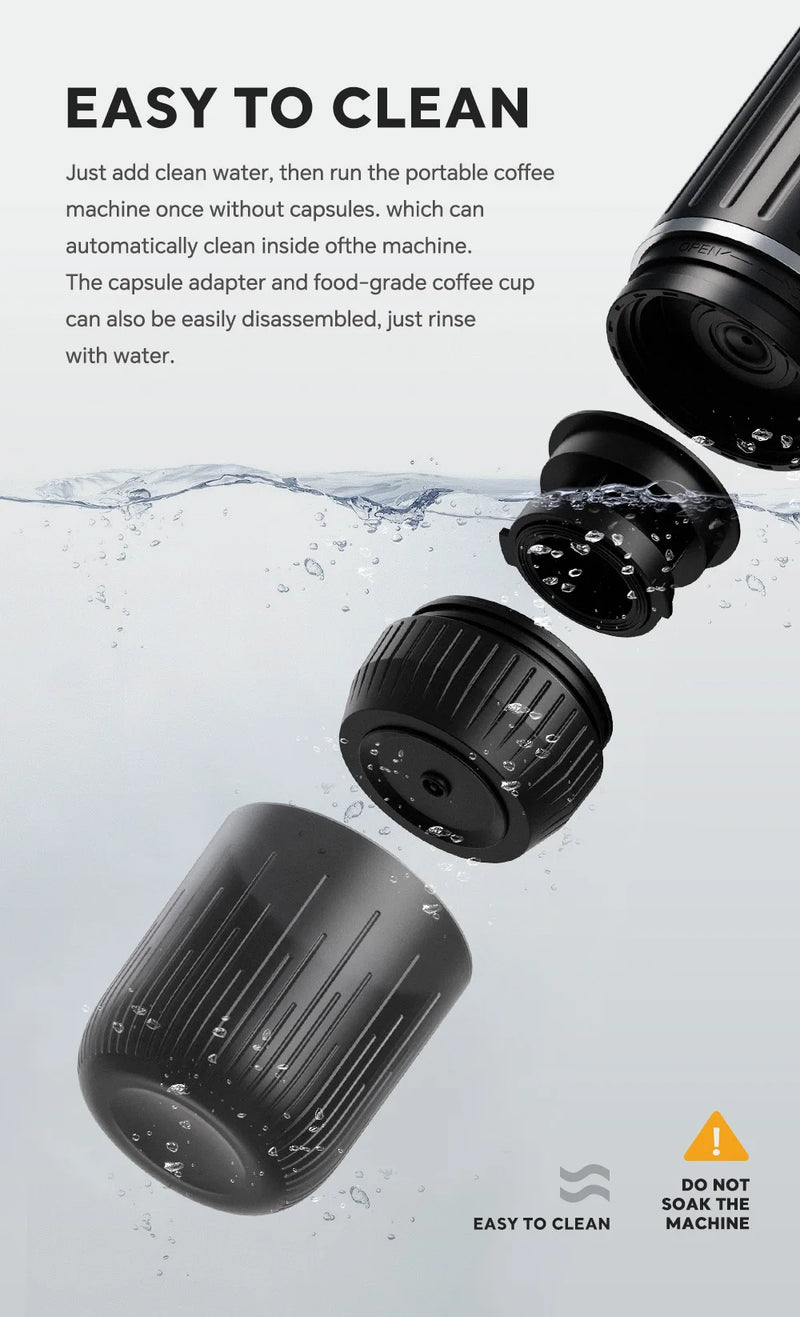 iCafilas 2in1 Portable Coffee Machine for Car & Camping Travel Expresso Coffee Maker Fit Nexpresso Pod Capsule Coffee Powder