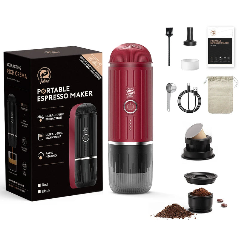 iCafilas 2in1 Portable Coffee Machine for Car & Camping Travel Expresso Coffee Maker Fit Nexpresso Pod Capsule Coffee Powder